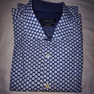Bugatchi Men's Blue Polka Dot Shirt, Size XL, good condition.